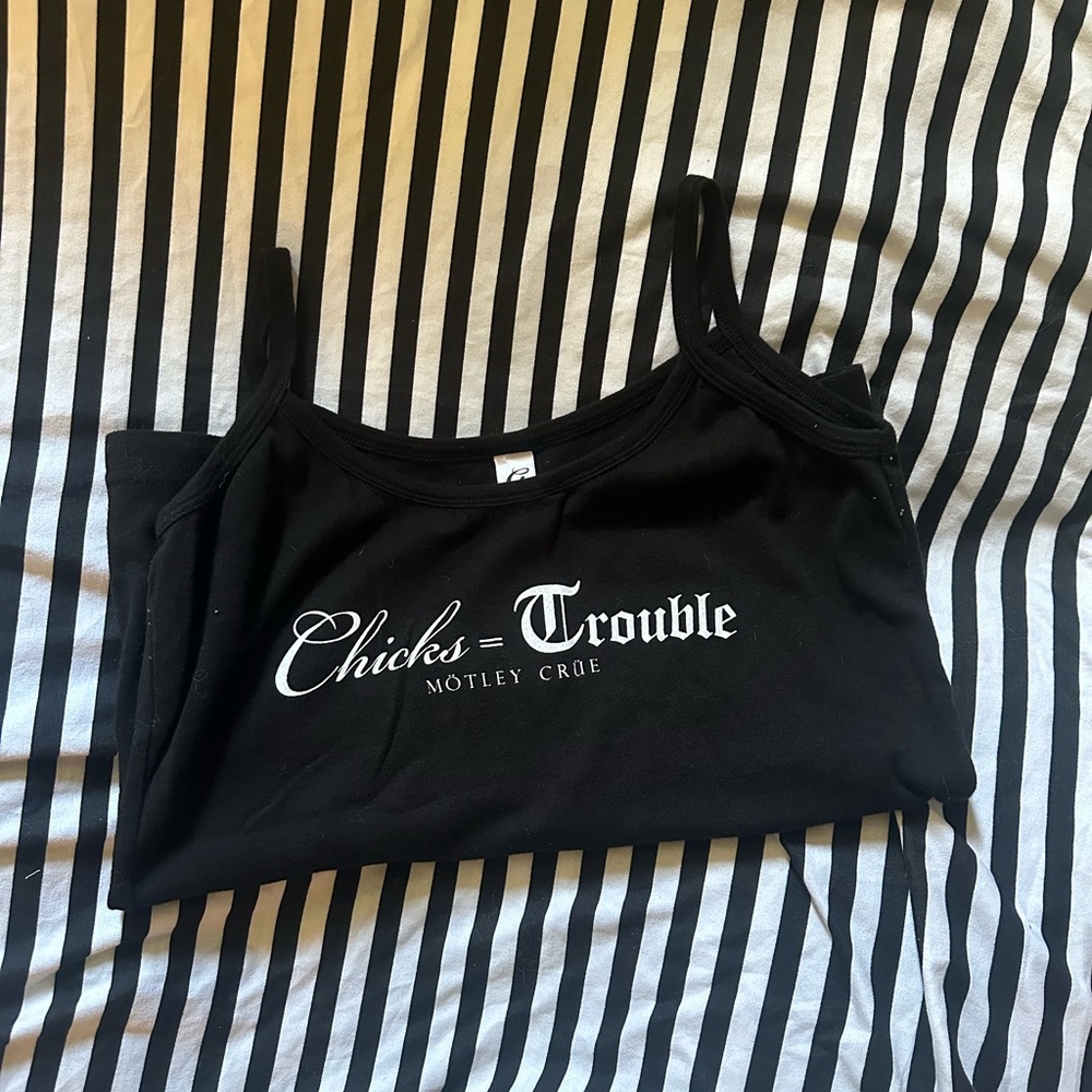 🍓 2008 (??) y2k Motley Crue Chicks = Trouble trashy mcbling slogan tank top 🍓